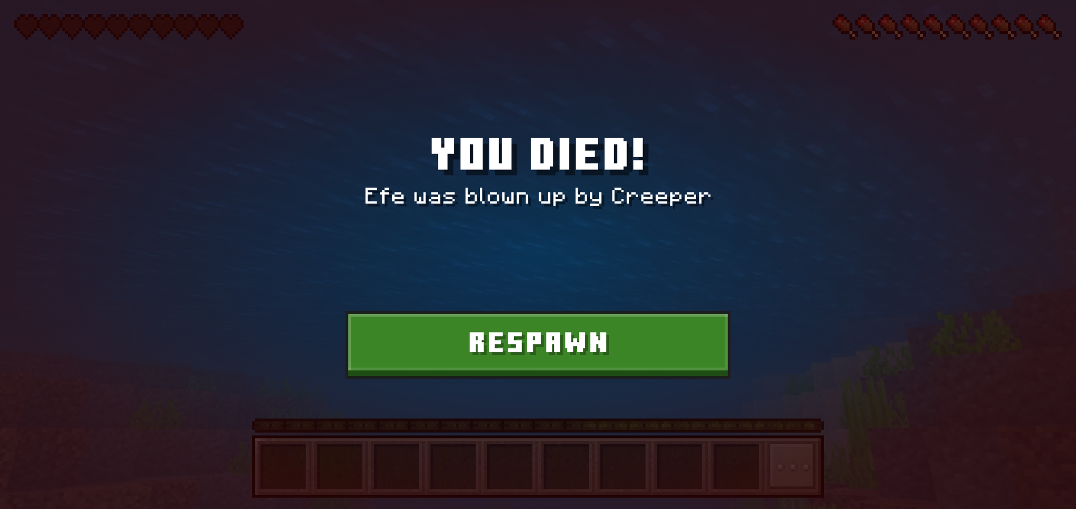 Mobile version of the “You died” screen