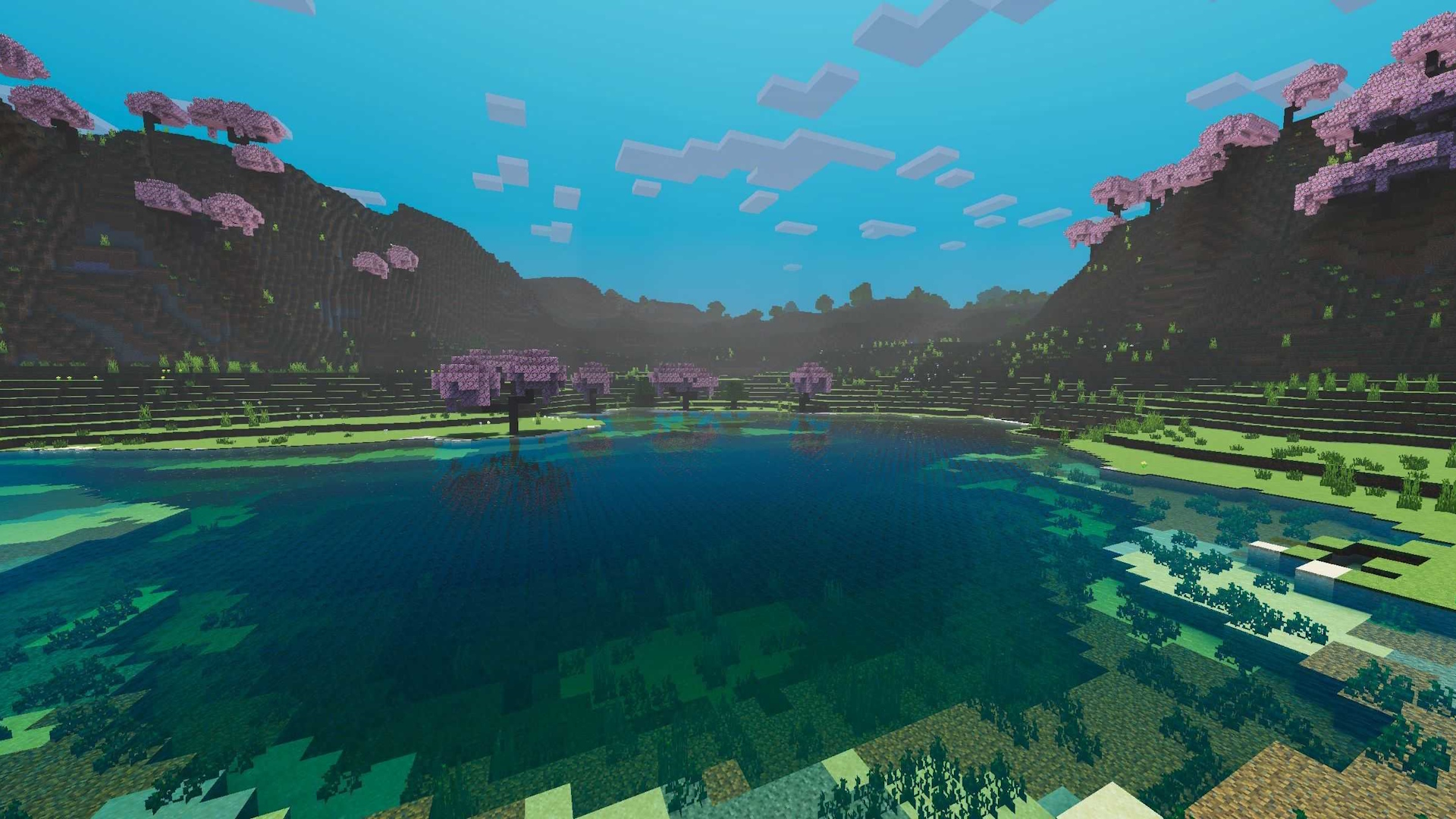 A Minecraft screenshot taken with the updated water and reflections in the Deferred Technical Preview